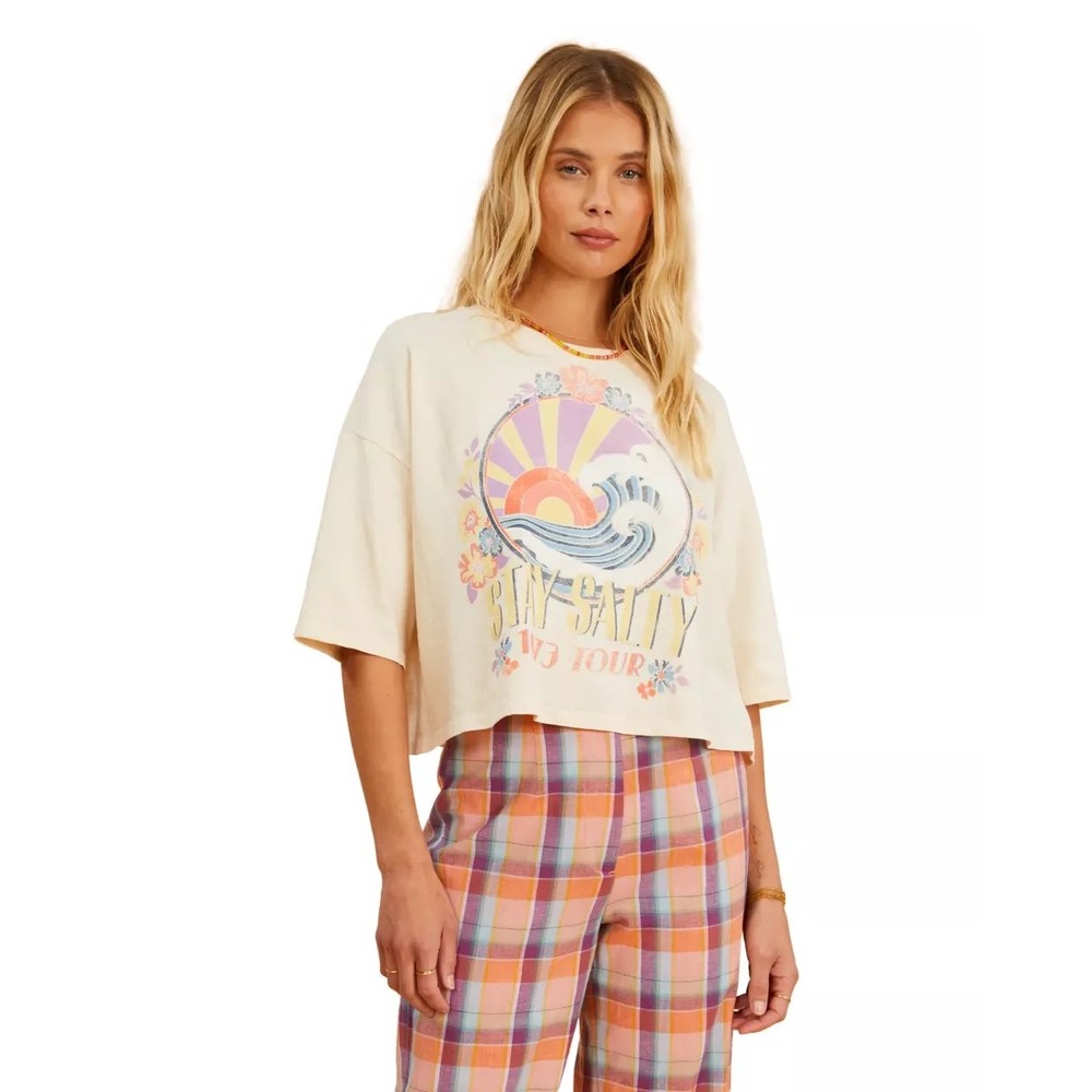 Billabong x The‎ Salty Blonde Stay Salty 1973 Tour Crop Graphic Tee Cream XS